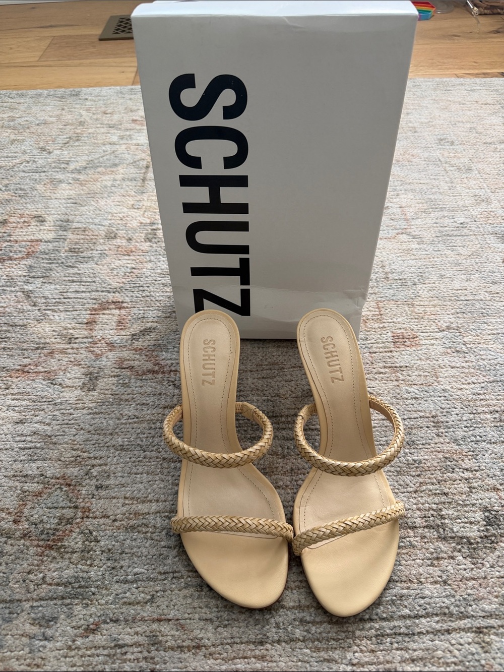 SCHUTZ Taliah Cream Braided Double-Strap Slide Heels